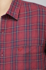 Maroon Slim Fit Indigo Textured Checks Cotton Shirt
