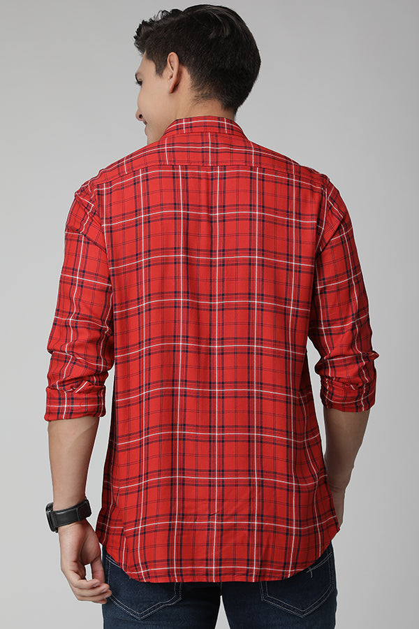 Red Checks Causal Fitted Shirt