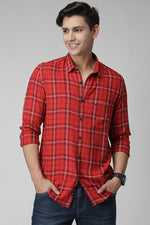 Red Checks Causal Fitted Shirt