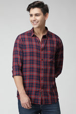 Navy Checks Causal Fitted Shirt