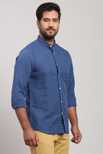 Cobalt Blue Mandarin Solid Linen Shirt
