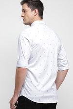 White Stretch Poplin Printed Shirt