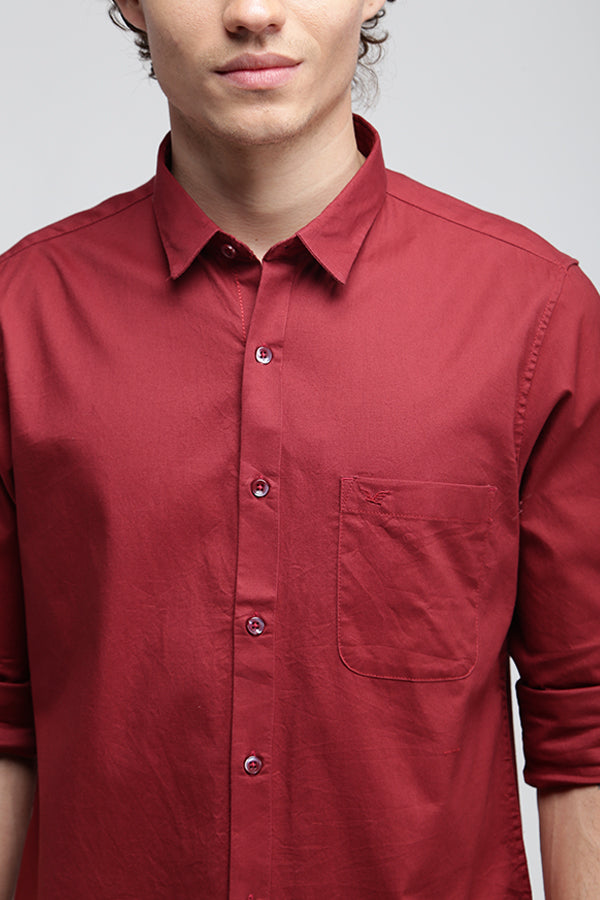 Maroon Solid Stretch Textured Shirt