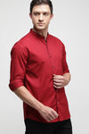 Marron Solid Stretch Mandarin Shirt