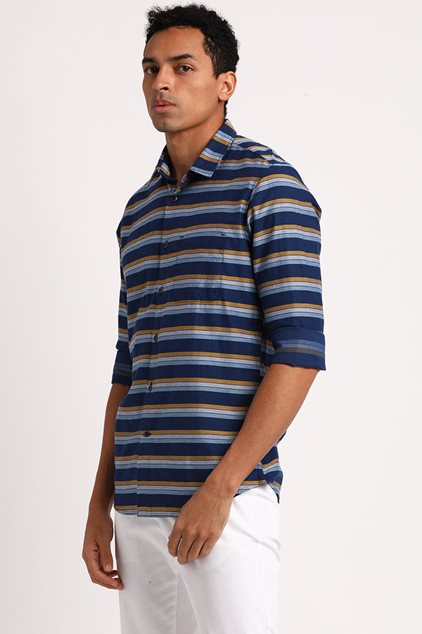 Navy Horizontal Multicolor Stripe Shirt