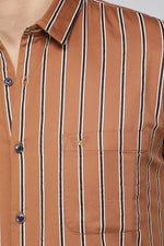 Dark Khaki Slim Fit Premium Vertical Stripe Shirt