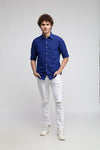 Ink Blue Solid Textured Shirt