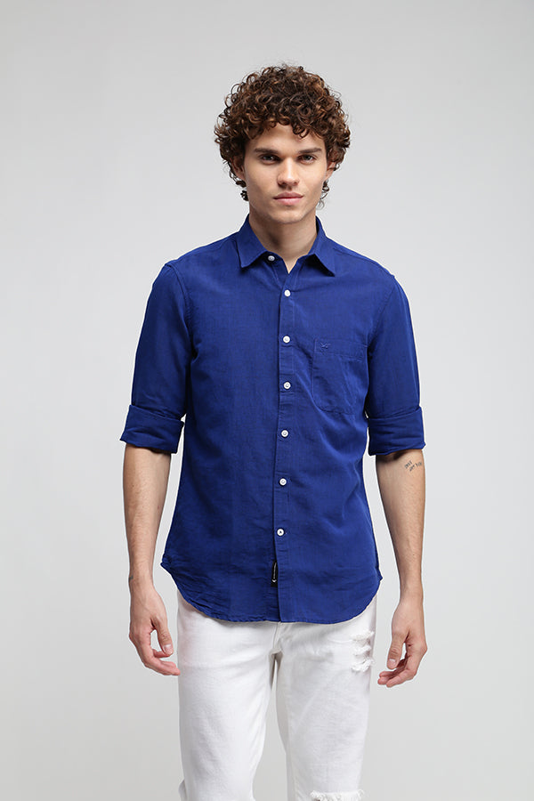 Ink Blue Solid Textured Shirt
