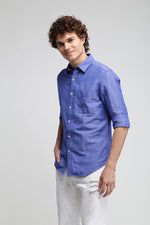 Ocean Blue Solid Textured Shirt