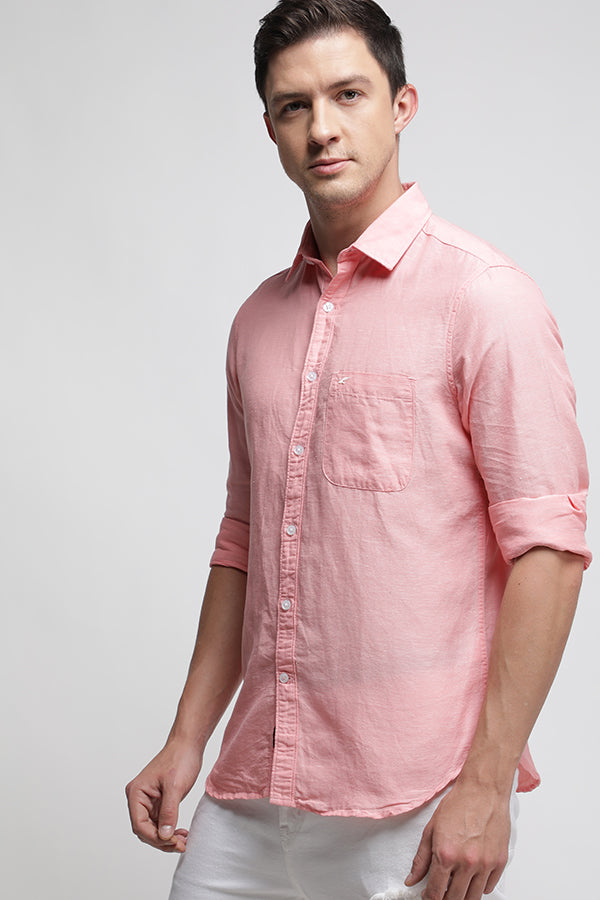 Peach Pink Solid Linen Cotton Shirt