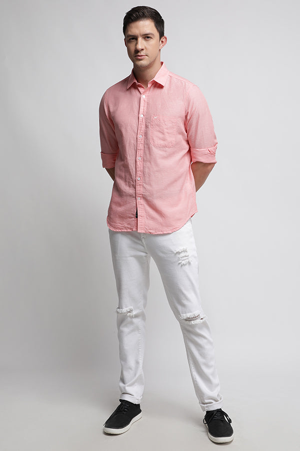 Peach Pink Solid Linen Cotton Shirt