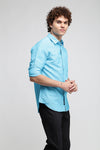 Aqua Blue Solid Textured Shirt
