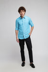 Aqua Blue Solid Textured Shirt
