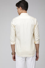 Light Yellow Slim Fit Premium Cotton Stripe Shirt