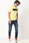 Yellow Chest Printed Graphic Crew Neck Tees