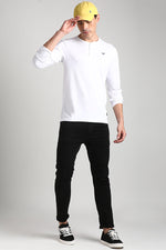 White Solid Jersey Chest logo Long sleeve Henley