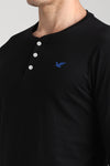 Black Solid Jersey Chest logo Detail Long sleeve Henley