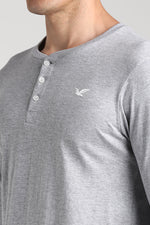 Light Grey Melange Jersey Chest logo Long sleeve Henley