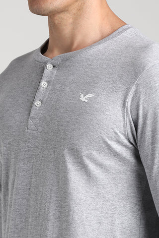 Light Grey Melange Jersey Chest logo Long sleeve Henley – Sting