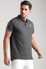 Grey Pique Polo with Chest Graphic