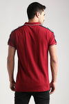 Burgundy Pique Polo with Shoulder Stripe Chest Graphic
