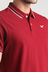 Burgundy Solid Pique Polo with Jacquard collar