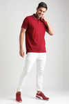 Burgundy Solid Pique Polo with Jacquard collar