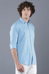 Blue Cotton Linen Solid Shirt