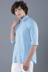 Blue Cotton Linen Solid Shirt