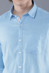 Blue Cotton Linen Solid Shirt
