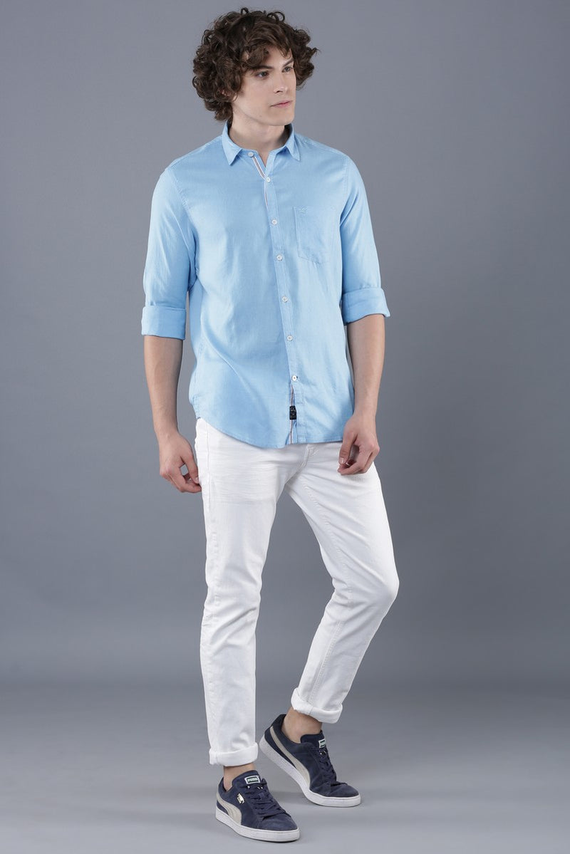 Blue Cotton Linen Solid Shirt