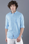 Blue Cotton Linen Solid Shirt