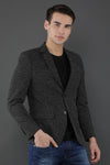 Notched Lapel Black Knitted Casual Blazer