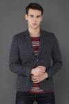 Notched Lapel Navy Knitted Casual Blazer