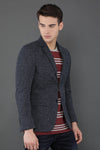 Notched Lapel Navy Knitted Casual Blazer