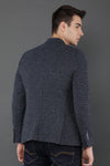 Notched Lapel Navy Knitted Casual Blazer
