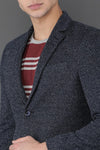 Notched Lapel Navy Knitted Casual Blazer