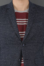 Notched Lapel Navy Knitted Casual Blazer