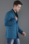Teal Blue Solid Textured Blazer
