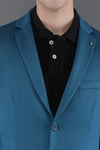 Teal Blue Solid Textured Blazer