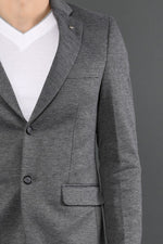 Lapel Collared Textured Dark Grey Knitted Blazer