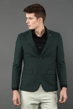 Lapel Collared Solid Green Knitted Blazer