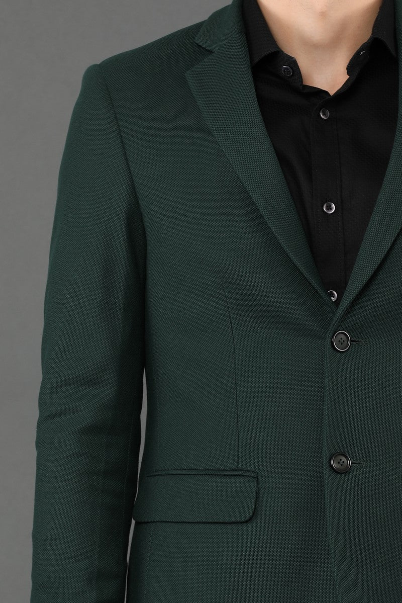 Lapel Collared Solid Green Knitted Blazer