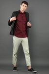 Lapel Collared Dark Grey Checkered Knitted Blazer