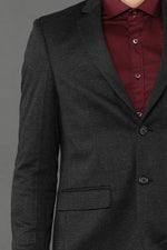 Lapel Collared Dark Grey Checkered Knitted Blazer