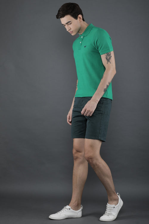Green Solid Pique Short Sleeve Polo
